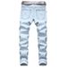 Men's Straight Slim Fit Ripped Jeans Midweight Polyester Denim White Point Non-Elastic Cropped Skinny Pants_mkmklike.com