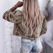 Trendy Studded Denim Jacket – Long Sleeve Cropped Style With Notch Collar (Khaki/Dusty Pink/Army Green, XS-L)_mkmklike.com
