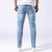 High Street Men's Jeans Simple Light Blue Elastic Slim Fit Small Straight Casual Men's Trousers_mkmklike.com