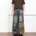 Men's Clothing Men's Retro Ripped Camouflage Patchwork Graffiti Washed Denim Pants Autumn Style Loose Straight Leg Wide Leg_mkmklike.com