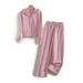 Women's Clothing pink hooded sweatshirt wide leg pants two piece suit_mkmklike.com