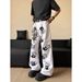 Palm Print Flared Jeans Men's Summer New Style Hiphop American Street Style Hip Hop Loose Slim Long Pants_mkmklike.com