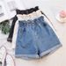 Women's Clothing Thigh Thick Denim Shorts For Women Large Size Fat Mm Elastic Waist Slim Loose Wide Leg A Line Hot Pants Trendy Women_mkmklike.com