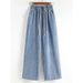 Plus-size Straight-leg Jeans Women, New Style For Plus-size Girls, Mid-waist, Loose Fit, Elastic Waist With Drawstring,_mkmklike.com
