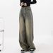 Vintage Distressed Wide-leg Jeans For Women, Plus Size, Early Autumn, Pear-shaped Body, High-waisted, Slimming, Loose,_mkmklike.com