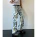 American 2025 Summer High Street Jeans Spliced With Washed Light Colored Denim Straight Leg For Slimming Men's Pants_mkmklike.com