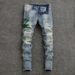 Men's Distressed Slim Fit Jeans Vintage Light Blue Washed Denim with Snake Embroidery Streetwear Skinny Jeans_mkmklike.com