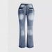 Women’s Relaxed Fit Long Denim Pants – Mid-Rise, Straight Leg, Patchwork Details (S-XL, Classic Blue)_mkmklike.com