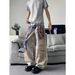 Retro Style Blue 3D Printed Patchwork Jeans Wide Leg Trousers with Curved Blade Design Casual Street Style mid Waist Zipper Fly Cotton_mkmklike.com