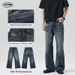 Men's Slim Fit Flared Jeans American Style Washed Natural Hand Painted Whiskered Cleanfit Trousers_mkmklike.com