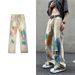 Pulse Yellow Mud Color Washed Jeans With Holes Ins High Street European And American Style Tie-Dye Trendy Brand Men's_mkmklike.com