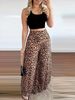 Women's Clothing Elegant print belted tank top leopard print high-waisted wide-leg pant suit_mkmklike.com