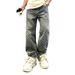 Trendy Jacquard All-Over Print Jeans For Men, Loose Straight Leg Washed Denim Pants, High Street Fashion Wide Leg Trousers_mkmklike.com