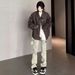Men's Slim Fit Straight Leg Jeans Washed Yellow Mud Dyed High Street Trendy Brand American Retro Vibe Slightly Flared Pants_mkmklike.com