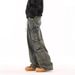 Hiphop Washed Distressed Workwear Jeans, Men's Multi Pocket , High-End American Wide Leg Pants_mkmklike.com