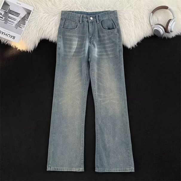 Men's Distressed Gradient Blue Jeans - Loose Fit Straight Leg Vintage Streetwear Pants (Sizes S-3XL)_mkmklike.com