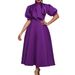 Women's Large Size S-3XL Bow Solid Swing Banquet Elegent Dress_mkmklike.com