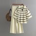 Women's Clothing contrast striped fashion suit new casual loose knitted wide leg pants two piece suit_mkmklike.com