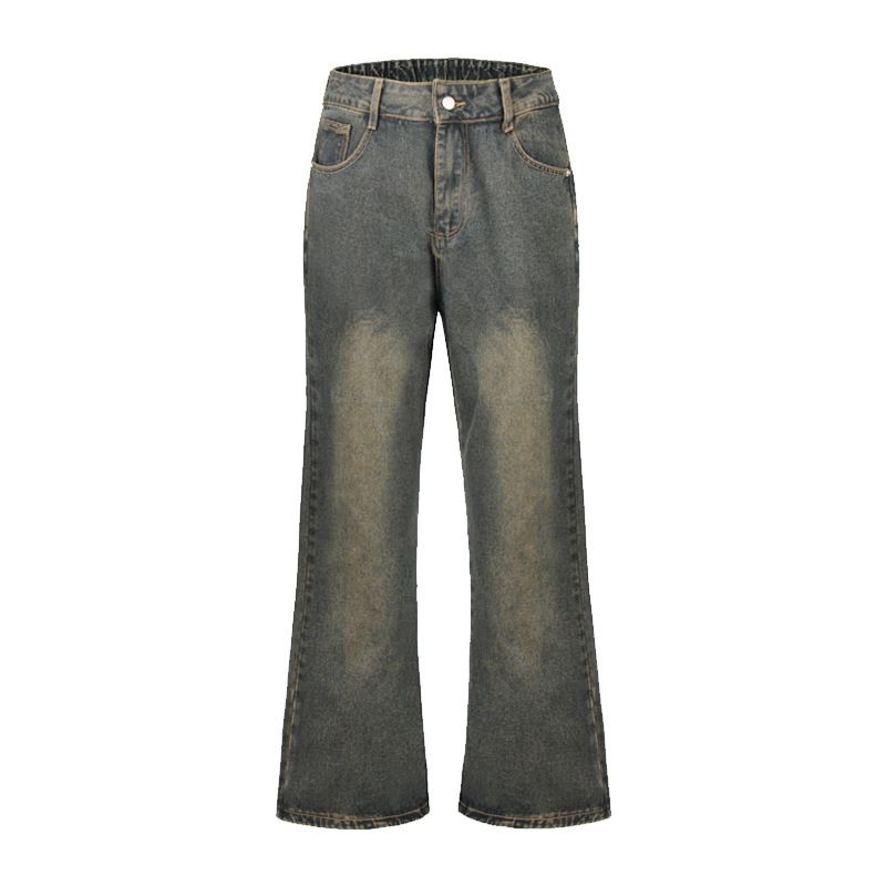 Vintage Washed Distressed Denim Flared Pants For Men - Retro Wide Leg Hippie Style Jeans, Comfortable Loose Fit Casual Trousers_mkmklike.com