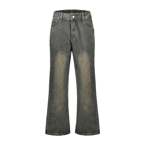 Vintage Washed Distressed Denim Flared Pants For Men - Retro Wide Leg Hippie Style Jeans, Comfortable Loose Fit Casual Trousers_mkmklike.com