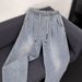 Men's Slim Fit Washed Blue Jeans - American Style Loose Harem Pants, Trendy Dad Jeans For Autumn & Winter, Comfortable Casual Wear_mkmklike.com