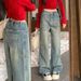 Early Spring Style Loose Retro Pear-shaped Floor-length High-waisted Women's Jeans, Slimming And Nostalgic Straight-cut_mkmklike.com