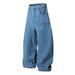 Wide-Leg Logging Jeans With Scimitar Design, High Street Trendy Brand Men's Loose Fit Washed Vintage Workwear Casual_mkmklike.com