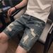 Men's Clothing Ripped Denim Shorts Men's Summer Casual Five Point Pants Internet Celebrity Trendy Brand Loose Straight Beggar Pants_mkmklike.com
