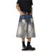 Washed Ripped Denim Shorts Men And Women Summer Straight Loose Wide Leg Pants_mkmklike.com