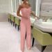 Women's feather patchwork sexy strapless fashion dress wide leg jumpsuit_mkmklike.com