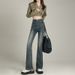 ELLE Orange Silk#High Street Retro High Waist Flared Jeans For Women Spring Summer Ins Style Stretch Slim Fit Slimming Wide_mkmklike.com