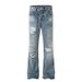 Men's Clothing High Street Hole Washed Design Flared Jeans American Street High Cleanfit Men And Women Mopping Trousers_mkmklike.com