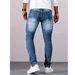 Men's Stretch Motorcycle Jeans – Light Blue Denim With Reinforced Knee Panels, Comfort-Fit Straight Leg (S-2XL)_mkmklike.com
