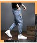 Men's Korean Style Oversized Cargo Jeans | Acetate Stretch Tapered Ankle Pants | Streetwear Workwear (Grey/Black/Light Blue)_mkmklike.com