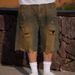Men's Summer Denim Shorts Trendy High Street Retro Distressed Loose Straight Leg Mid Length 5/8_mkmklike.com