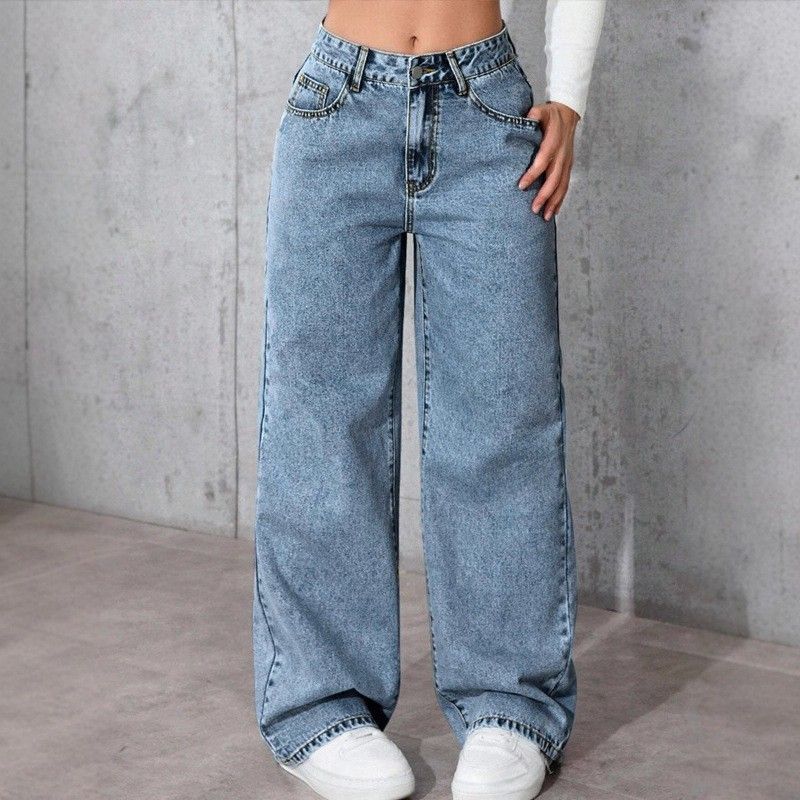 Women's Clothing Vintage Straight Leg Jeans For Women - Classic Mid Rise Denim Pants (Smoke Gray/Light Blue)_mkmklike.com