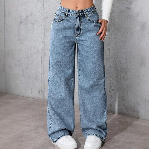 Women's Clothing Vintage Straight Leg Jeans For Women - Classic Mid Rise Denim Pants (Smoke Gray/Light Blue)_mkmklike.com