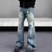 Men's Retro Splatter Paint Jeans – High-Street Drop-Crotch Straight & Flared Pants (S-3XL) | Vintage Washed Cotton, Button Fly_mkmklike.com