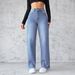 Women's Clothing Temperament Non elastic Straight Wide leg Jeans Women_mkmklike.com