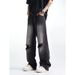 Men's Retro American Yellow Muddy Dye Ripped Jeans Thin Washed Straight Wide Leg Pants Summer Drape_mkmklike.com