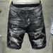 Men's High Street Trendy Men's Street Hip-hop Style Slim Cut Hand-painted Paint Dot Denim Shorts For Men_mkmklike.com