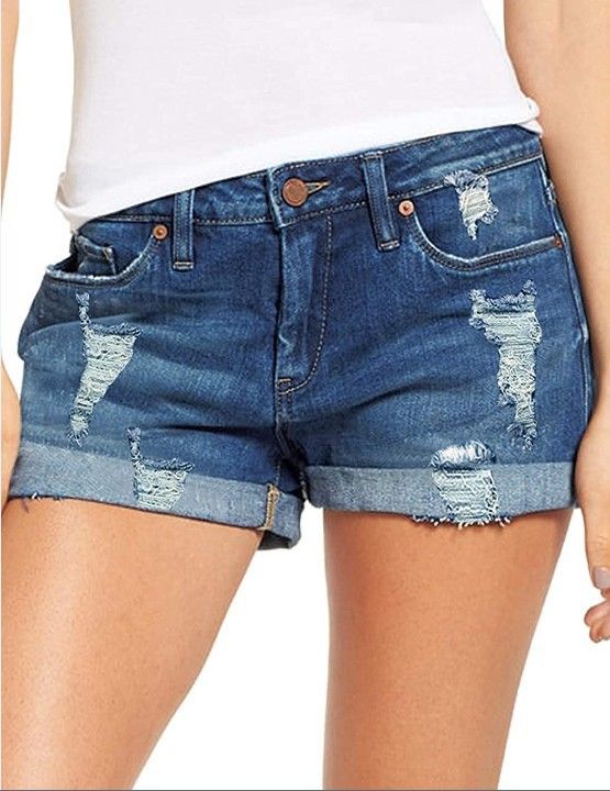 Women's Clothing Elastic Ripped Denim Shorts For Women_mkmklike.com