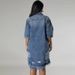 Plus-size Women's New Denim Ripped Fringed Short-sleeved Collar Dress_mkmklike.com