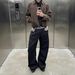 Unisex Raw Selvedge Denim Pants Wool-Blend Scarf Print Wide-Leg Trousers Straight Cut Washed Indigo_mkmklike.com