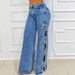 Women's Straight Leg Denim Jeans European Size Bow Hollow Detail Relaxed Everyday Wear Versatile Comfortable Feshion Trend_mkmklike.com