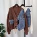 Autumn And Winter New Korean Version Loose Short Stitching Denim Sweater Jacket Design Knitted Cardigan Women_mkmklike.com