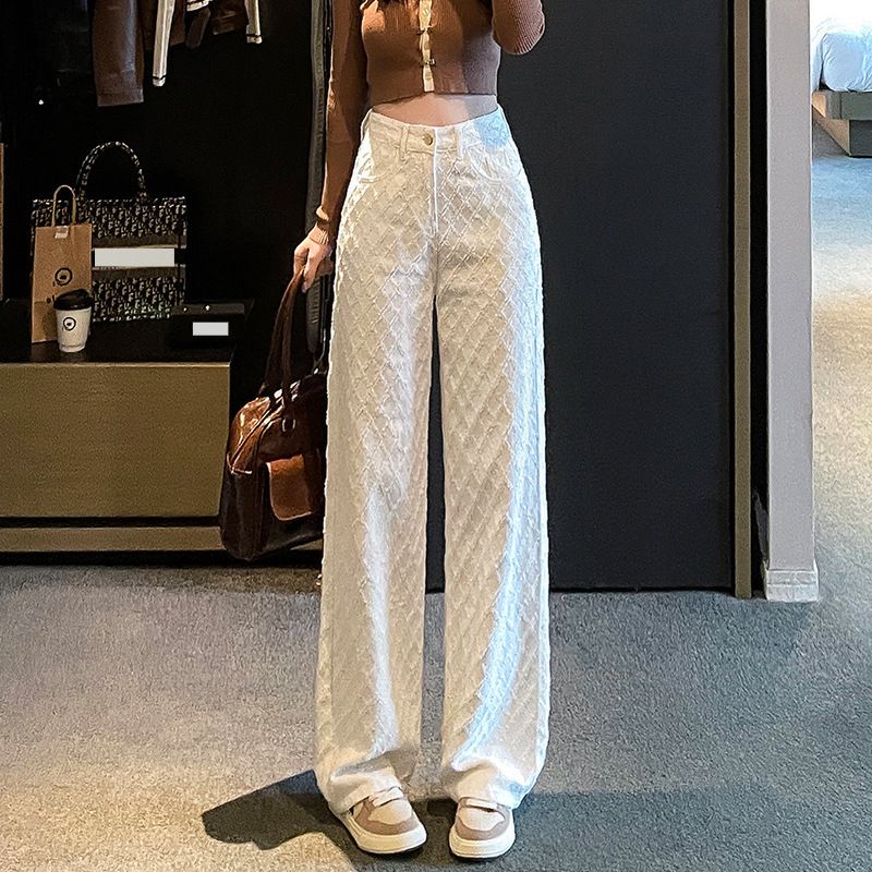 Women's White Wide Leg Jeans - High Waisted Stretch Denim Pants With Button & Zipper, Casual Flowy Trousers For Spring_mkmklike.com