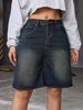 Women's Vintage Washed Denim Shorts – Relaxed Fit Mid-Thigh Length | Euro/US Sizing (XS-XXL) | Light Blue Casual Style_mkmklike.com
