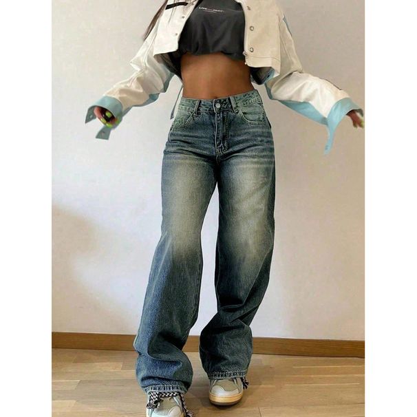 High Waisted Wide Leg Jeans for Women European American Style Retro Washed Straight Leg Loose Fit Slimming Floor Length Sexy Denim Trousers_mkmklike.com