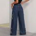 Women's Casual Versatile Loose Straight Leg Jeans Five-Pointed Star Tassel Frayed Edge Denim_mkmklike.com